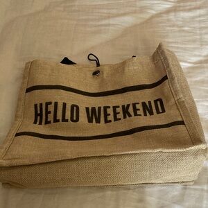Hello Weekend Jute Tote Bag